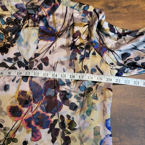 Etcetera Silk Top Size 12 Button Front Botanical Long Sleeve Multi Color - Picture 5 of 9